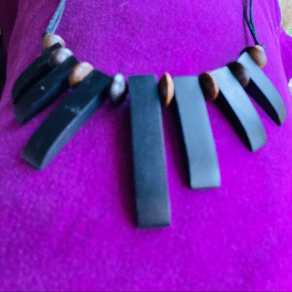 Hand crafted finished wood necklace in jet black. - Picture 2 of 3